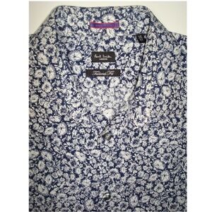 PAUL SMITH "Tailored Fit" Blue & White Floral Short Sleeve Shirt